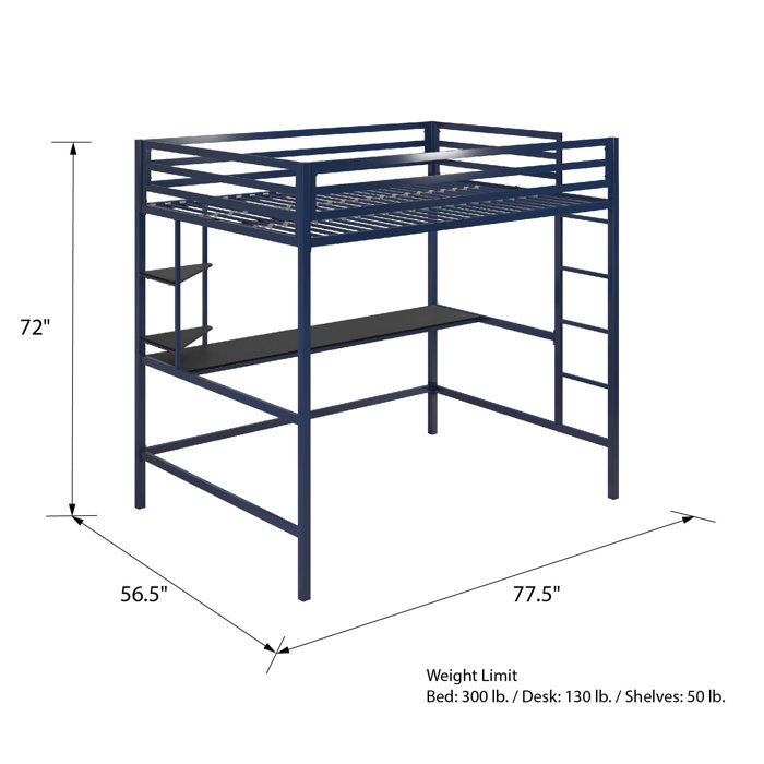 Novogratz Maxwell Metal Loft Bed with BuiltinDesk by Novogratz